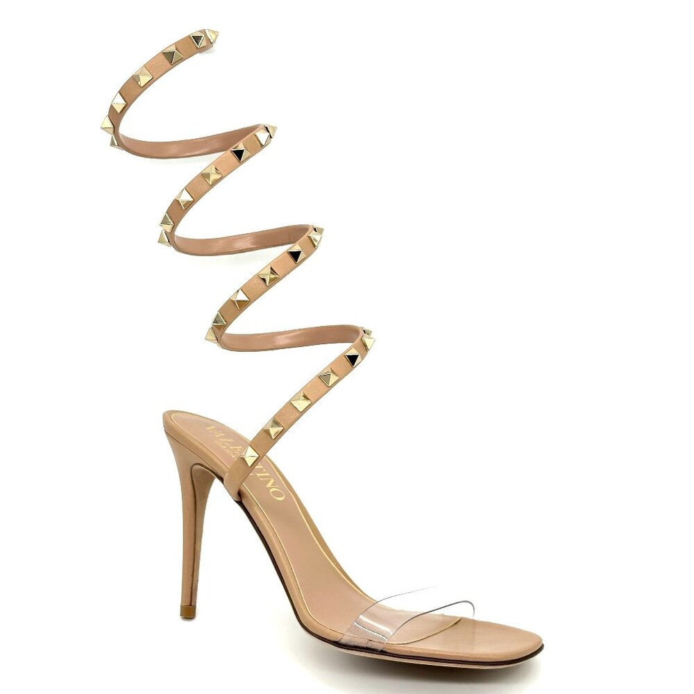 Valentino Rockstud Studded PVC Leather Wrap Strap Heels Sandals Shoes - Picture 11 of 16